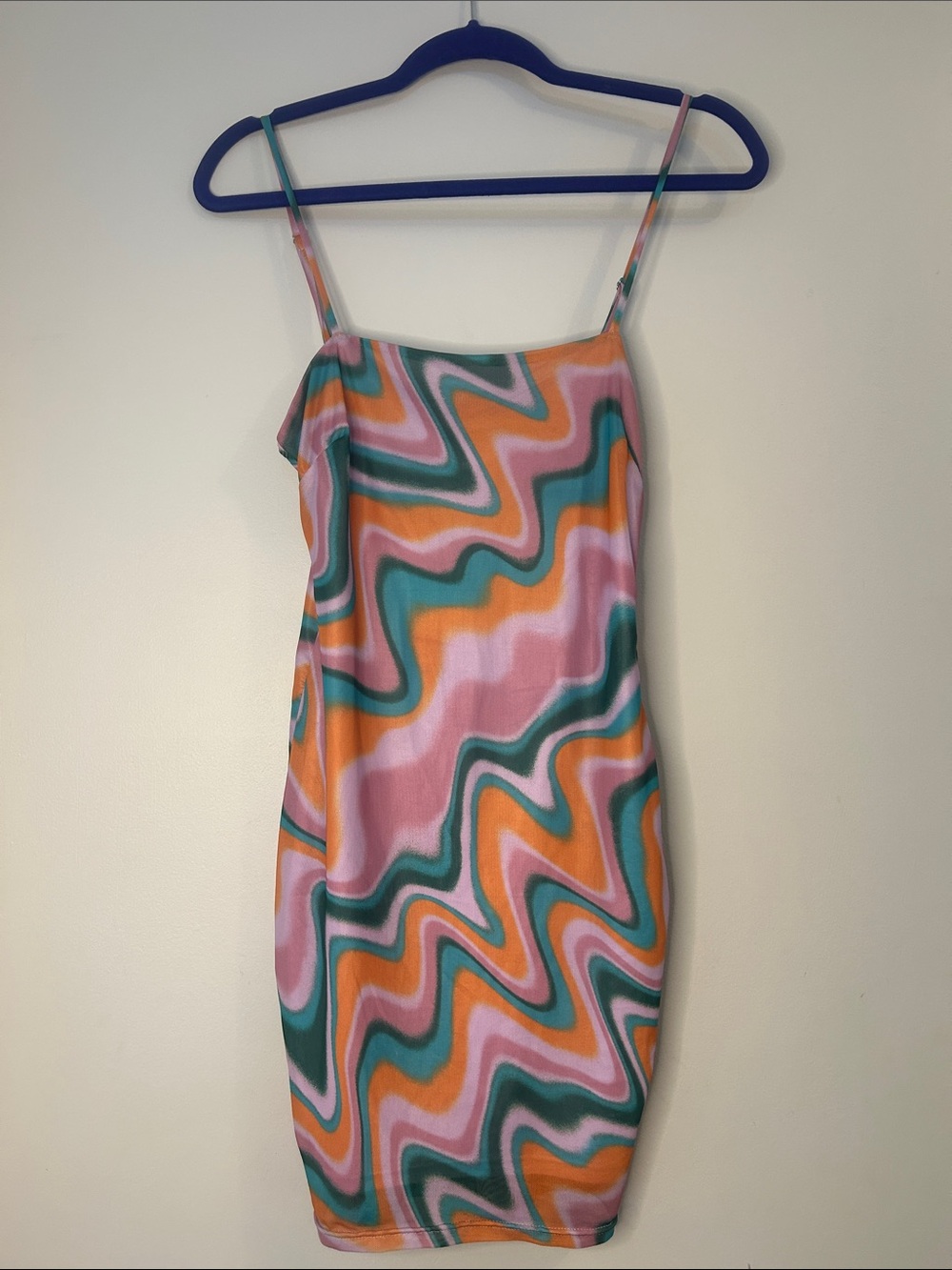 privy Pink, Teal, Orange Wave Slip Mini Dress